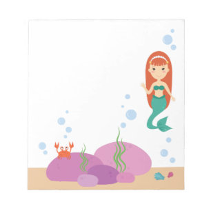 Mermaid cartoon girl swimming in the sea notepad