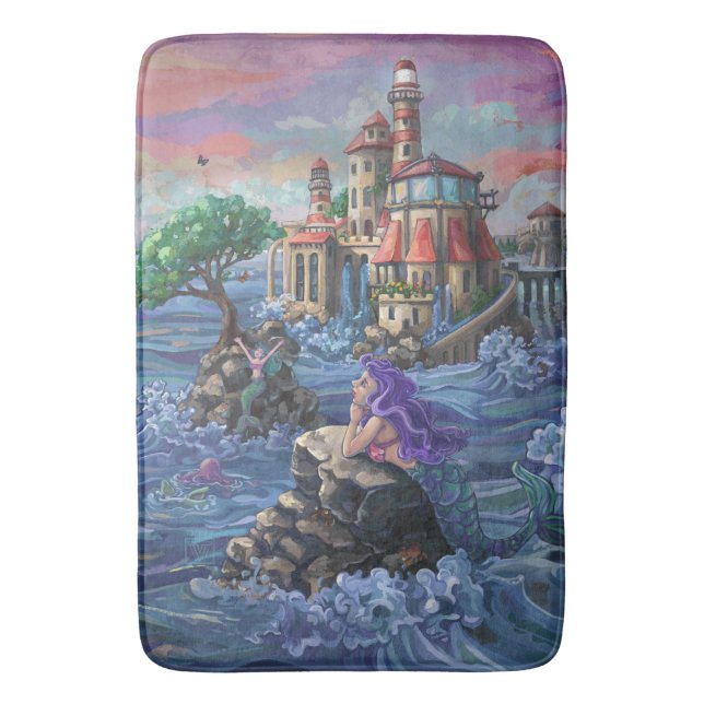 Mermaid Castle Art Bath Mat (Front Vertical)