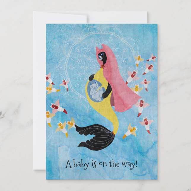 Mermaid cat baby shower invitation  (Front)