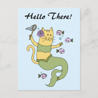 Mermaid Cat Cartoon Customisable Postcard