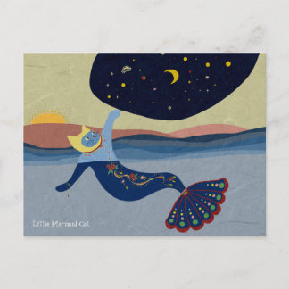 Mermaid cat night sky Postcard