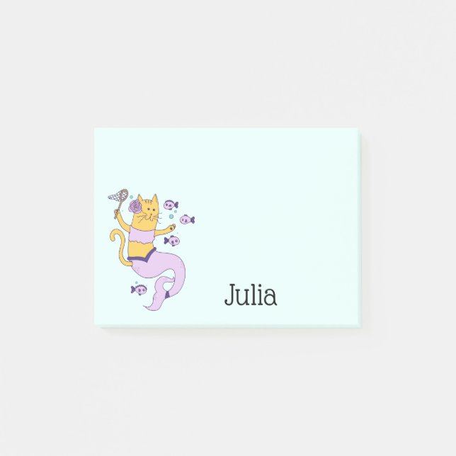 Mermaid Cat Personalised Post-it Notes (Front)