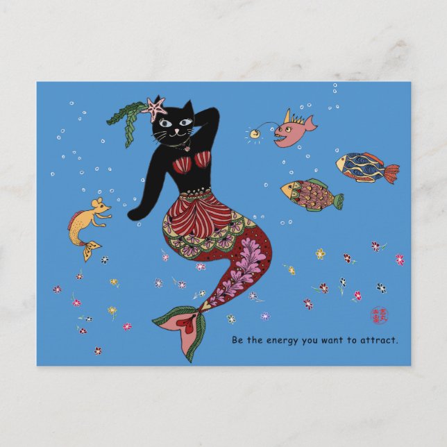 Mermaid cat postcard (Front)