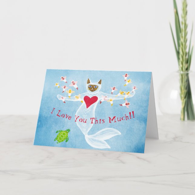 Mermaid cat Valentine's Day Folded Holiday Card (Front)