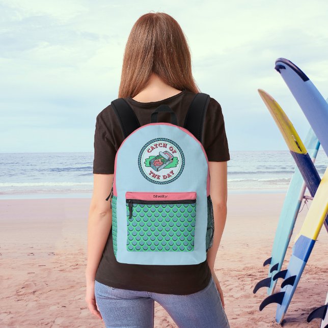 Mermaid Catch of the Day Printed Backpack (Creator Uploaded)