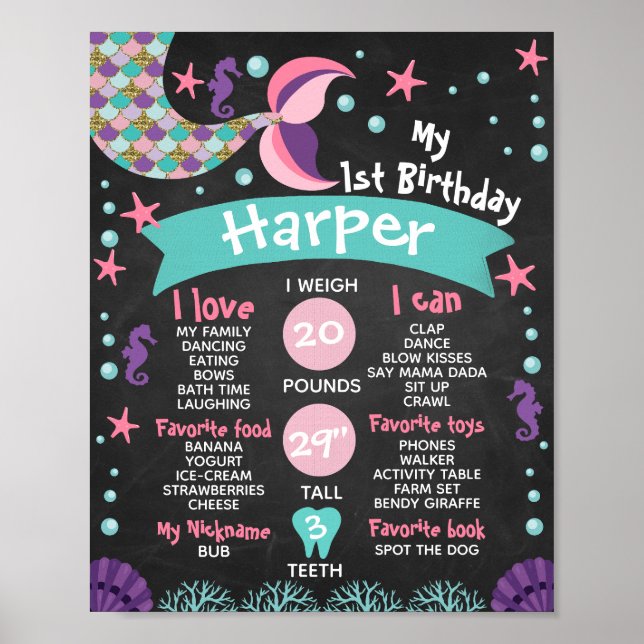 Mermaid Chalkboard Milestone Poster (Front)