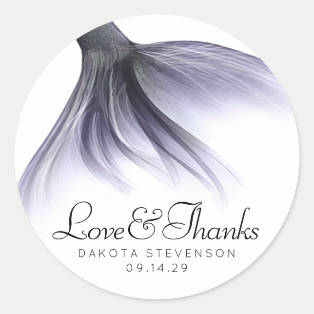 Mermaid Chic Tail | Lavender Purple Thank You Classic Round Sticker (Front)