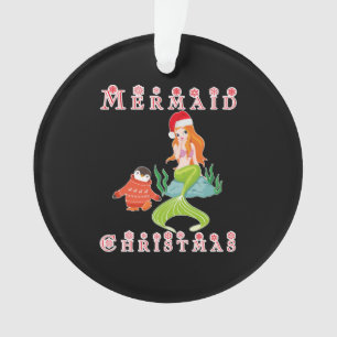 Mermaid Christmas and Funny Penguin Ornament