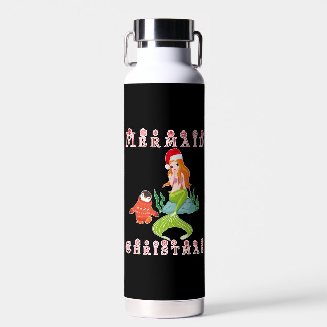 Mermaid Christmas and Funny Penguin Water Bottle (Front)