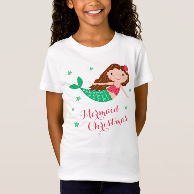 Mermaid Christmas Festive Holiday T-Shirt (Front)