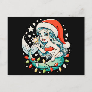 Mermaid Christmas Lights Santa Hat Girly Xmas Vibe Holiday Postcard
