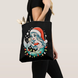 Mermaid Christmas Lights Santa Hat Girly Xmas Vibe Tote Bag