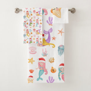 Mermaid Christmas Pattern Bath Towel Set