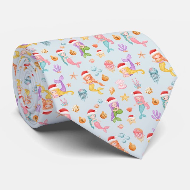 Mermaid Christmas Pattern Tie (Rolled)