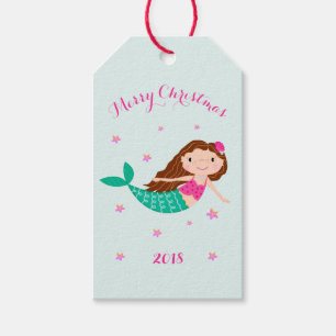 Mermaid Christmas Pink Teal Personalised Gift Tags