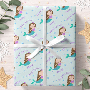 Mermaid Christmas Purple Glitter Personalised Wrapping Paper