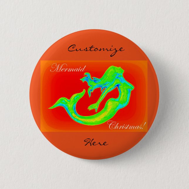 mermaid christmas red 6 cm round badge (Front)
