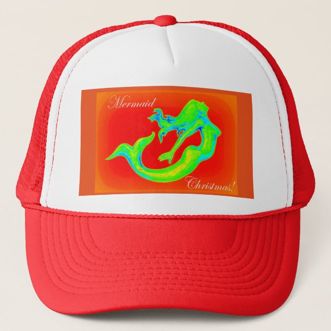 mermaid christmas red trucker hat (Front)