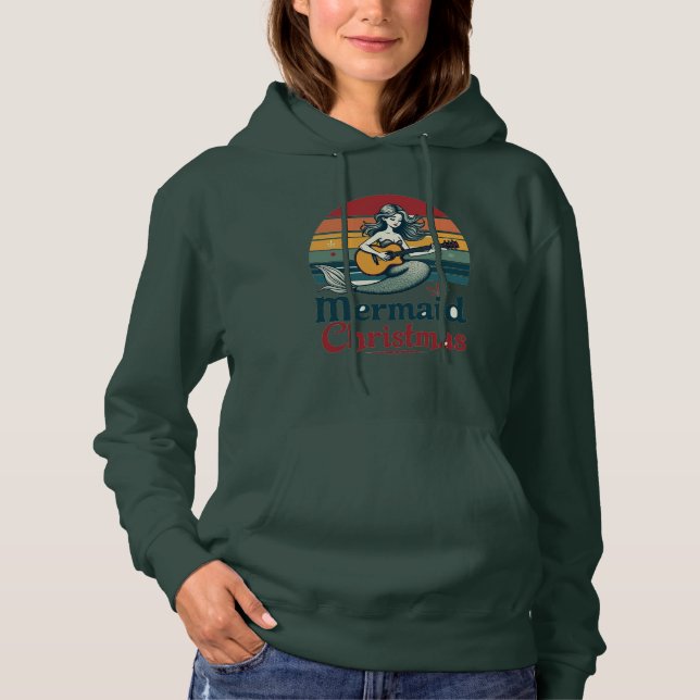 Mermaid Christmas| Vintage-inspired Retro Sunset Hoodie (Front)