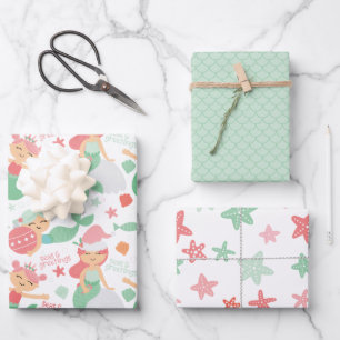 Mermaid Christmas Wrapping Paper Sheet