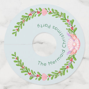 Mermaid Christmas Wreath Wine Glass Tag