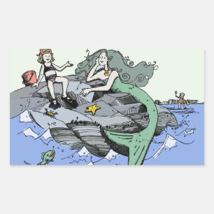 Mermaid coastal cute cartoon beach child art rectangular sticker