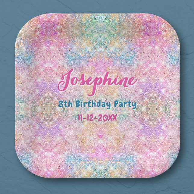 Mermaid colorful iridescent birthday custom square paper plate (Creator Uploaded)