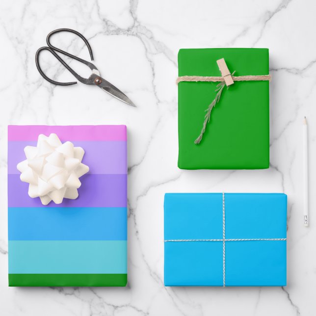 Mermaid Colour Stripes Wrapping Paper Sheet (Front)