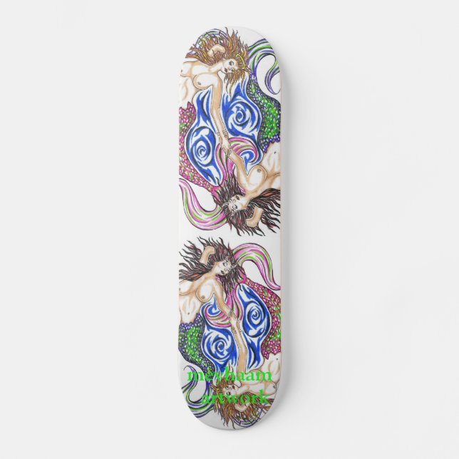 Mermaid coloured artwork skateboard (Front)