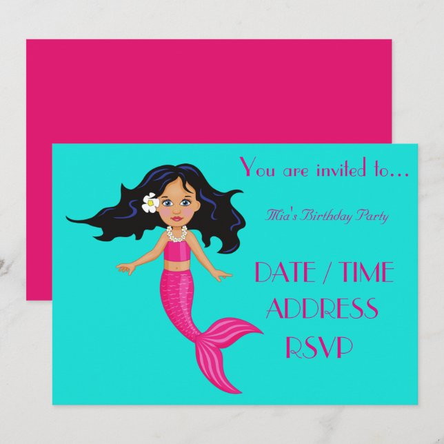 Mermaid colourful girl's birthday party invitation (Front/Back)