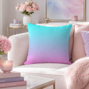 Mermaid colours gradient purple pink aqua ombre cushion
