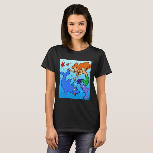 Mermaid comic ocean underwater dolphin work of art T-Shirt (Front Full)