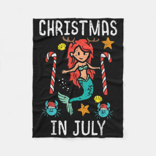 Mermaid Crab Christmas In July Cute Summer Xmas Gi Fleece Blanket