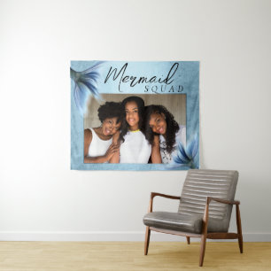 Mermaid Crew Ice Blue Muted Glam Friends Photo Tapestry