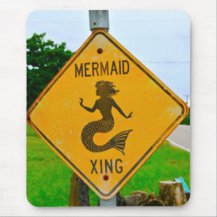 Mermaid Crossing Roadsign Mouse Pad