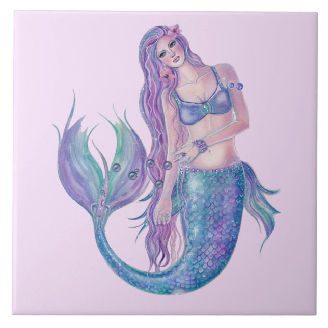 Mermaid crystal  art by Renee Lavoie   Tile (Front)