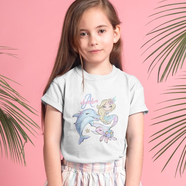Mermaid Custom Kids Name Pink Girl T-Shirt (Mermaid Custom Kids Name Pink Girl T-Shirt
)