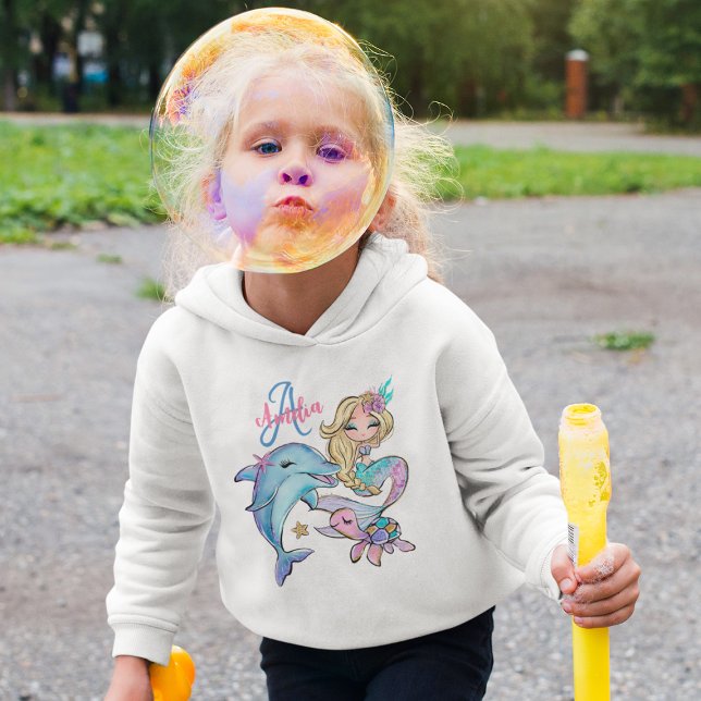 Mermaid Custom Kids Name Pink Girls (Mermaid Custom Kids Name Pink Girls Hoodie
)