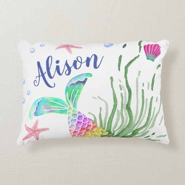 Mermaid Custom Name Accent Pillow (Front)