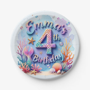 Mermaid Custom Name & Age - Under the Sea Party Paper Plate