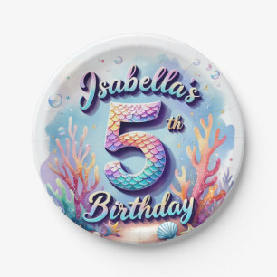 Mermaid Custom Name & Age - Under the Sea Party Paper Plate
