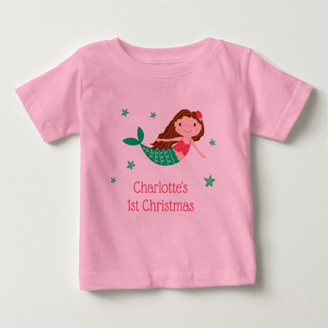 Mermaid Cute 1st Christmas Baby T-Shirt (Front)