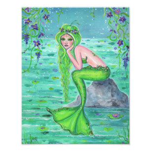 Mermaid cute green mermaid by Renee Lavoie  Photo Print