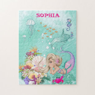 Mermaid Cute Green Starfish Personal Jigsaw Puzzl Puzzle