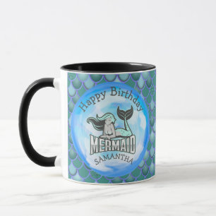 Mermaid Cute Happy BIRTHDAY BLUE Mug