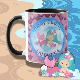 Mermaid Cute Happy BIRTHDAY pURPLE Mug