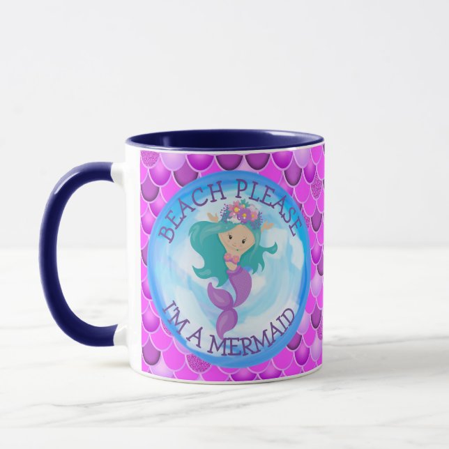 Mermaid Cute Happy   Purple Mug (Left)