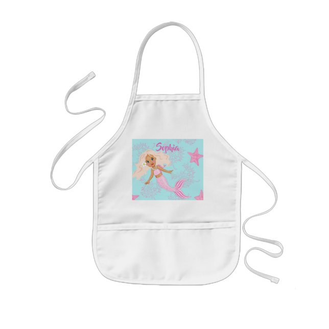 Mermaid Cute Pink Blue Girly Starfish Kids Apron (Front)