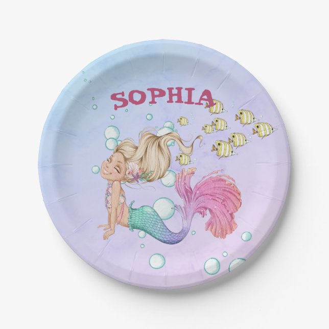 Mermaid Cute Pink Blue Personal  Paper Plate (Front)