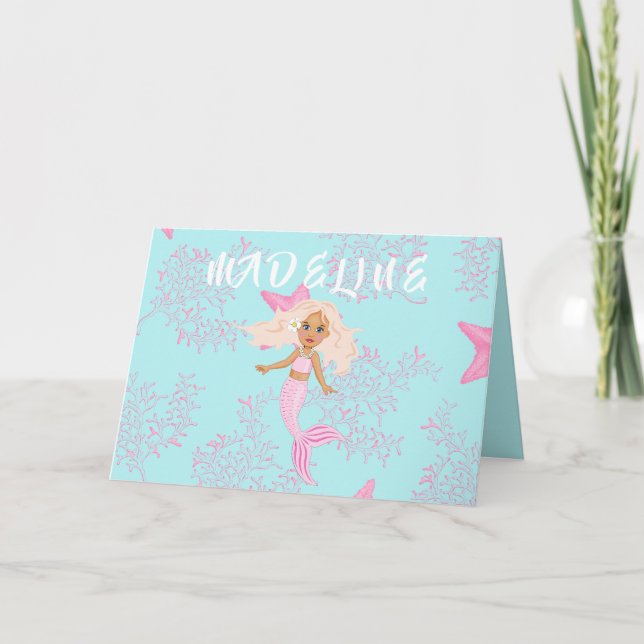Mermaid Cute Pink Blue Under The Sea Birthday Card (Front)